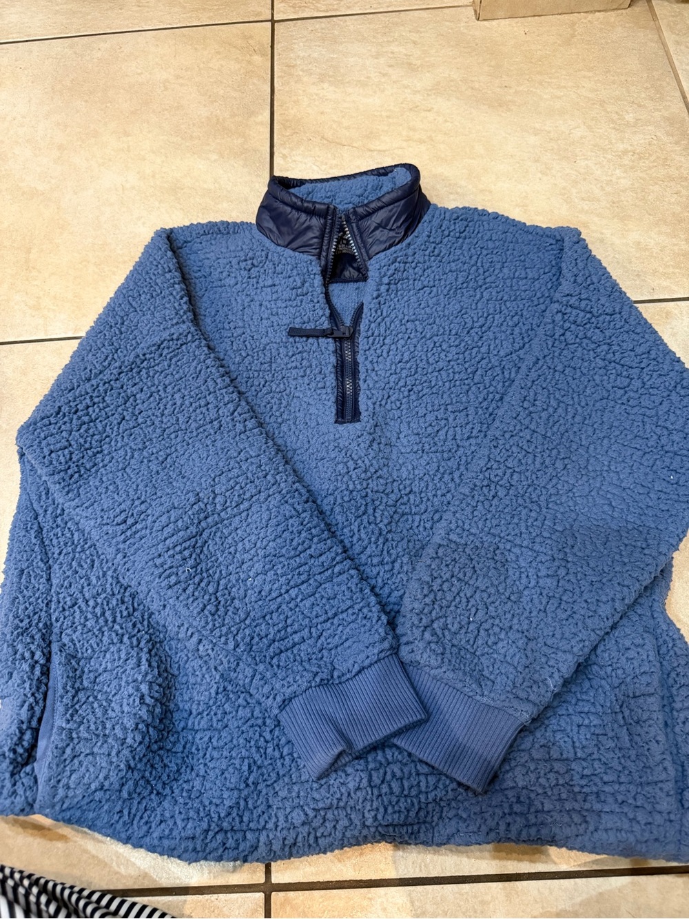 aerie Blue Sherpa Quarter-Zip Pullover